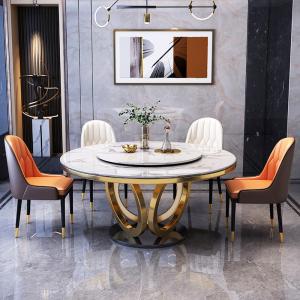  Modern Stainless Steel Marble Round Dining Table With Turntable Manufactures