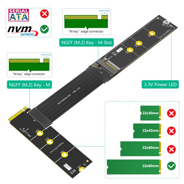 Upgrade Version 90 Degree Right NGFF M.2 M-Key NVME SSD Extension Cable