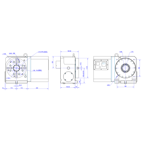 Dimensional drawing of CNC Rotary Table components
