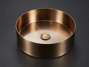 China Single Round Bathroom Sinks Durable Stainless Steel Counter Top Gold on sale