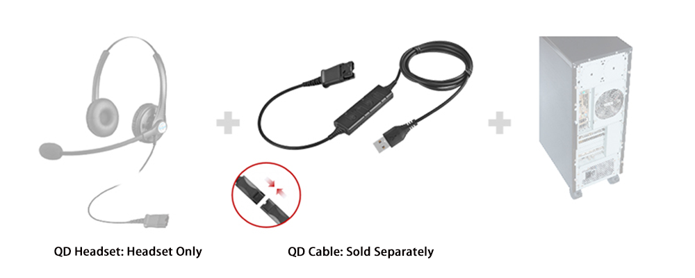 Headset QD Cable to USB Plug, Quick Disconnect Connection Cord for PC