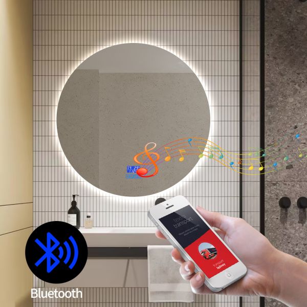 Copper Free Silver Round Bathroom Mirror Wall Mounted Customized