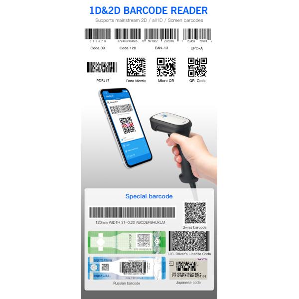 Portable 1D 2D CMOS Handheld QR Code Scanner Manual Scan Mode Solution