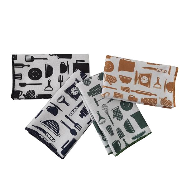 Kitchen Tea Towel Dish Cloths Microfiber Printed Plain Solid Color