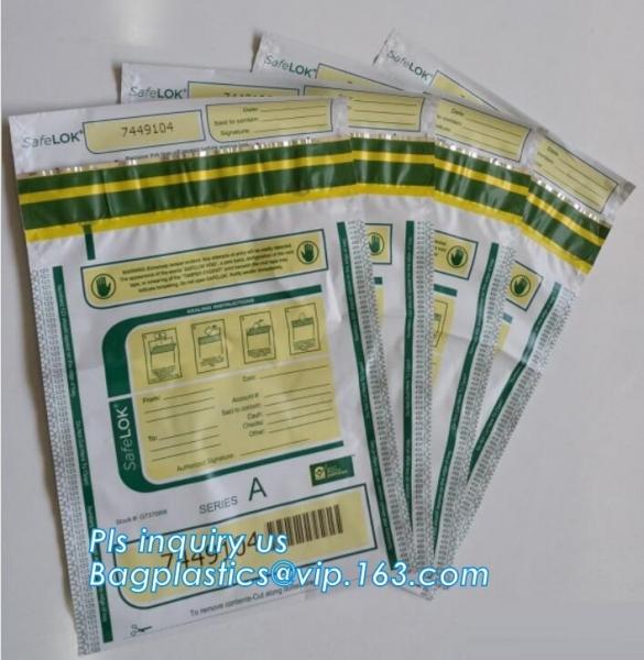Bank Security Cash Bags/Coin Deposit Bags, Adhesive Seal Tamper Proof Customized Safety Cash Deposit Package Plastic Ban