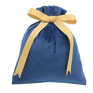  10x15cm Fabric Drawstring Gift Bag Dark Blue Velvet Gift Pouch With Ribbon Motif Manufactures