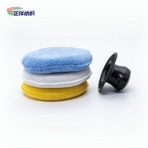 12cm Car Paint Buffing Pads Microfiber Round Waxing Applicator With Plastic Hook