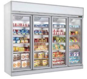  Commercial Glass Door Stand Up Freezer 4 doors 3200L R404a Air Cooling Manufactures