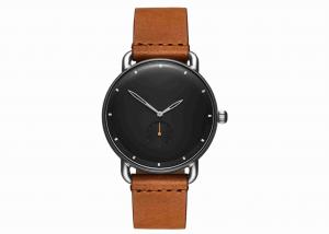  Tan leather wrist watch japan movt quartz watch stainless steel bezel Manufactures