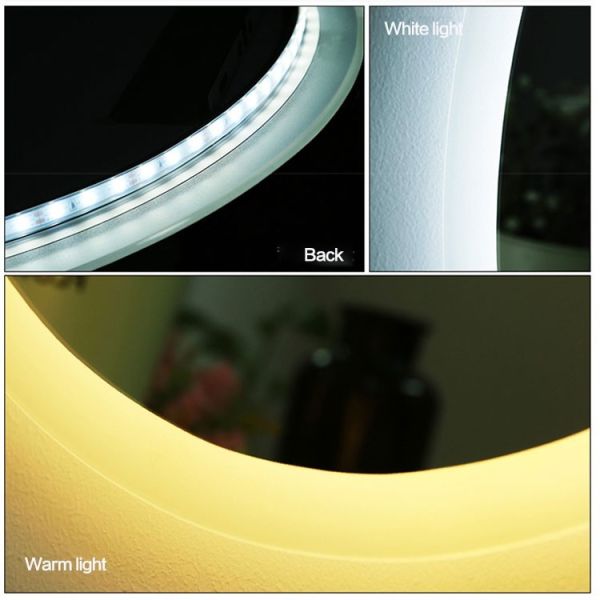 Round Polished Edge Bathroom Mirrors With LED Light Smart Touch Sensor