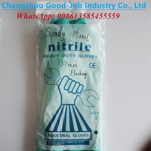 15mil Sandy Nitrile Heavy Duty Industry Protective Work Gloves Flocking Lining Puncture Oilproof Chemical Resistant