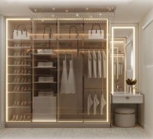  Bedroom Glass Door Wardrobe With Luxury Premium Walk In Closet With Shoes Rack Manufactures