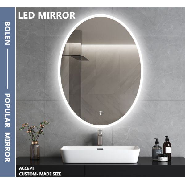 Round Polished Edge Bathroom Mirrors With LED Light Smart Touch Sensor