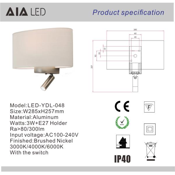 Hotel reading wall light & Interior led headboard wall light bedside reading light