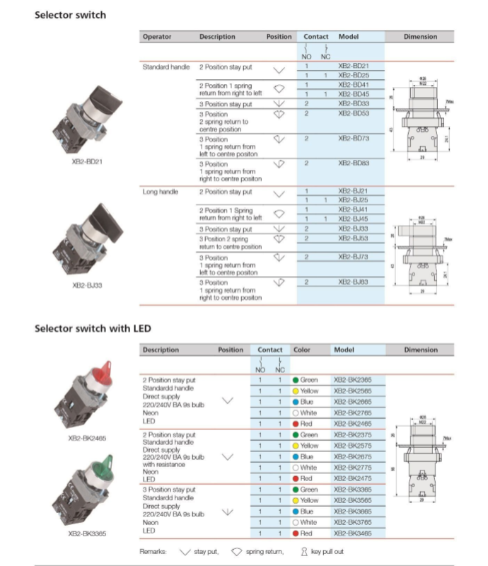 3 Position Selector Push Button Switch XB2-BD53 with 22mm Selector Switch Max. Current 10A
