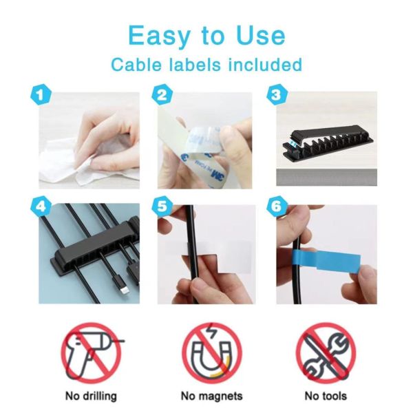 Rectangle Plastic Cable Organizer Black Plastic Cable Holder Multi Purpose