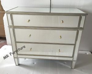 3 Drawers Silver Mirrored Nightstand , Bedroom Mirrored Glass Bedside Table