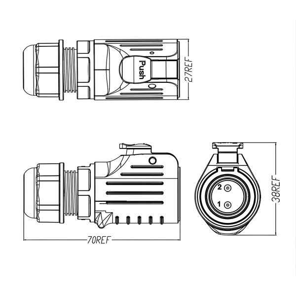 IP68 Waterproof 5-Pin LP20 Connector, 20A Panel Mount, Push-Pull Lock