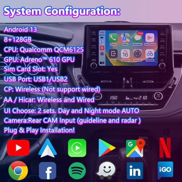 Lsailt Android Carplay Navigation Video Interface Box for 2018-Present Toyota Corolla Auris