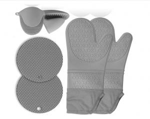  Gray Silicone Double Oven Gloves EU Certified 15.3in Long For Home Manufactures