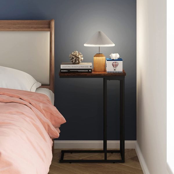 Side Table, End Table, C Shaped Small Night Table Sofa End Table with Optional