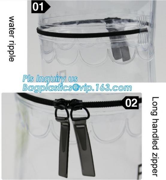 Stationery School PVC Pencil Bag, Barrel shaped travel cosmetic bag clear toiletry bag transparent pvc cosmetic bag for