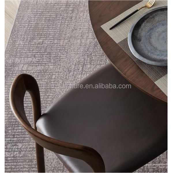 Modern Bent Backrest Solid Wood Stackable Leather Upholstered Dining Chair with Curved Backrest Design