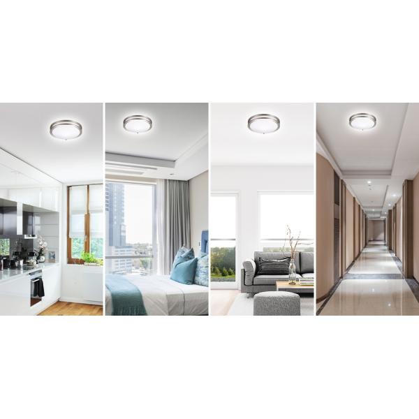 Brush Nickel Ceiling 14 LED Flush Mount Light Fixture 5CCT 25w Double Ring