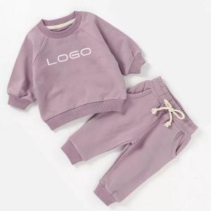  2 PCS Autumn Kids French Terry Sweatshirt Set With Neck Tape Design Long Sleeve Tracksuit Lounge Sets For Toddlers Manufactures