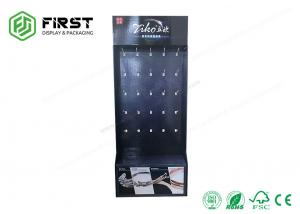 China 350g CCNB Corrugated Carton Stand 4C Printing Cardboard Display Stand With Plastic Hooks on sale