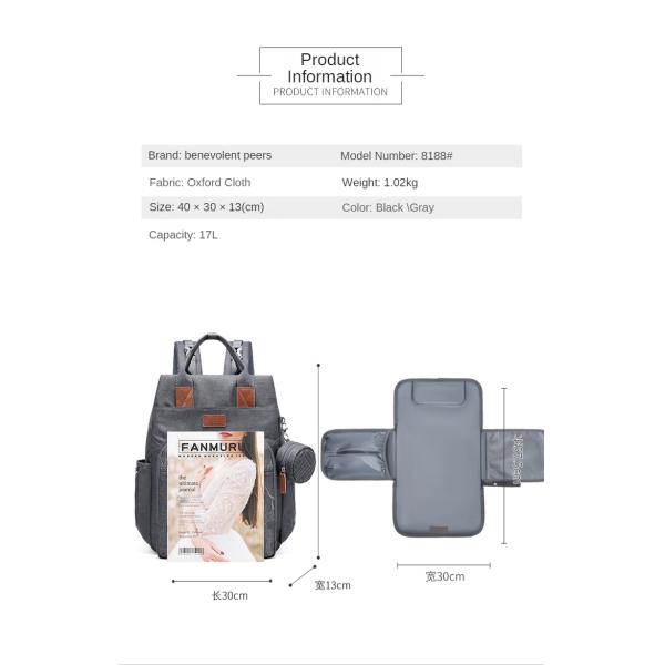 17L Polyester Cotton Foldable Diaper Bag Backpack 40*30*13CM