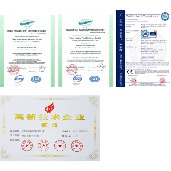 Huading Separator Quality Certifications