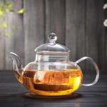 Home Clear Glass Tea Kettle , Blooming Loose Leaf Heat Resistant Glass Teapot