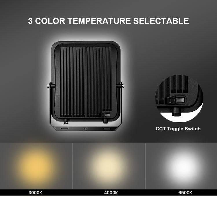 3CCT Selectable LED Flood Light with 180° Adjustable Angle and IK07 Impact Resistant for Outdoor Use