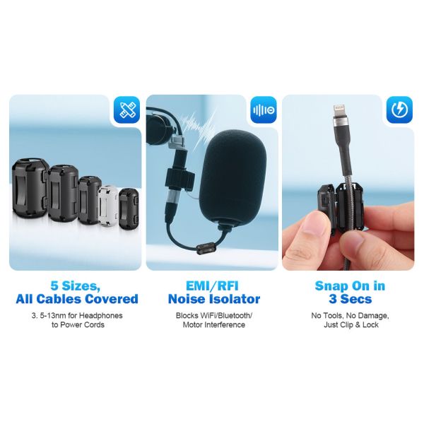 Snap-On Ferrite Ring with 1MHz to 1GHz Frequency Range and 155 Ohm Impedance for