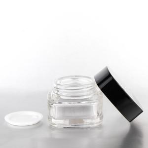  Eco - Friendly Glass Cosmetic Cream Jar Square Shape Clear Body Black Lid Manufactures
