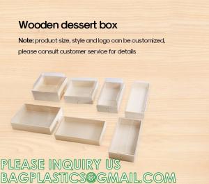 China Wooden Food Packaging Box Cake Dessert Container With Plastic Cover, Take Out Pastry Cake Lunch Sushi Tray on sale
