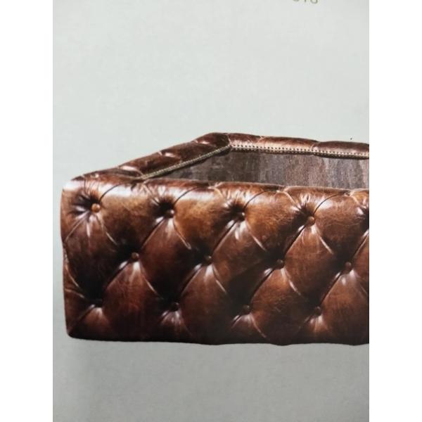 Antique Rectangular Trunk Coffee Table , Brown Leather Coffee Table With Glass Top