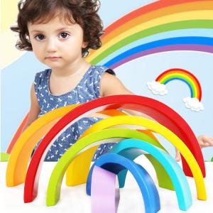  Colorful Rainbow Building Block Creative Educational For Kids Silicone Stacking Toys Manufactures