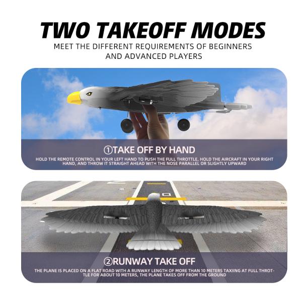 Remote Control Glider Eagle 2ch Aircraft Toy Simulation Eagle RC Plane with 200m Control Distance to Kids and Adults