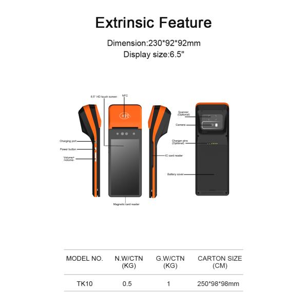 QR Code Bluetooth Portable POS Device System 2GB RAM