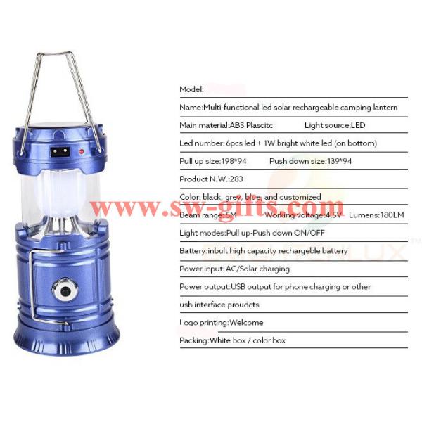 Plastic Multi-function Solar Camping Lantern Rechargeable,Portable Solar Rechargeable led Camping Lantern Flashlights