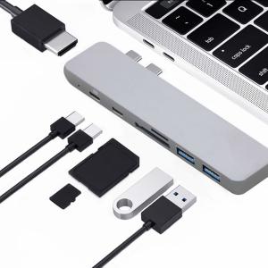 China 7 in 1 Dual USB to  Hub For MacBook Pro 2018 with video thunderbolt 3 card reader pd charging and USB 3.0 ports on sale