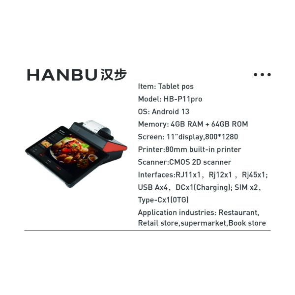 Wireless Tablet POS 11 Inch Menu Ordering System Customized With 80mm Printer