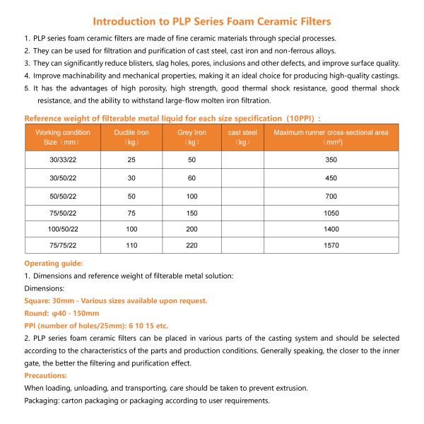 ISO9001 Certified Customized Designs Ceramic Foam Filter for Casting Fireproof Filter