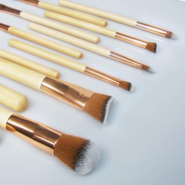 Quality Original Wood Color Facial Makeup Brushes 250g Aluminum Gold Ferrule for sale