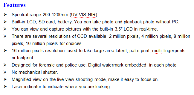 2056 X 2048 Image Resolution Forensic Equipment Tripod Fixed Mode USB 2.0