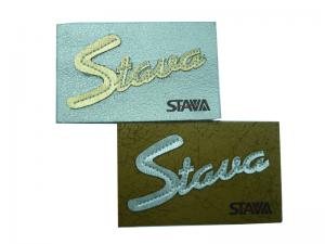  Promotional White / Gold Embossed Leather Patches With Letter LOGO For Jeans Manufactures