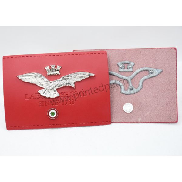 Black ODM Washable Denim Leather Patch With Metal Brand Logo