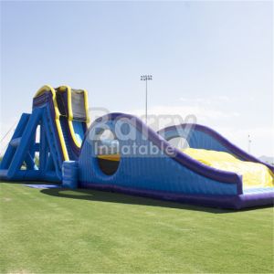 Blue Dry And Wet Slides , Inflatable Drop Kick Slide With Double Lanes For